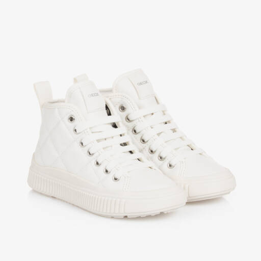 Geox-Girls Quilted White Faux Leather Trainers | Childrensalon Outlet