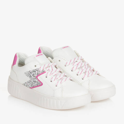 Geox-Girls White Glitter Lace-Up Trainers | Childrensalon Outlet