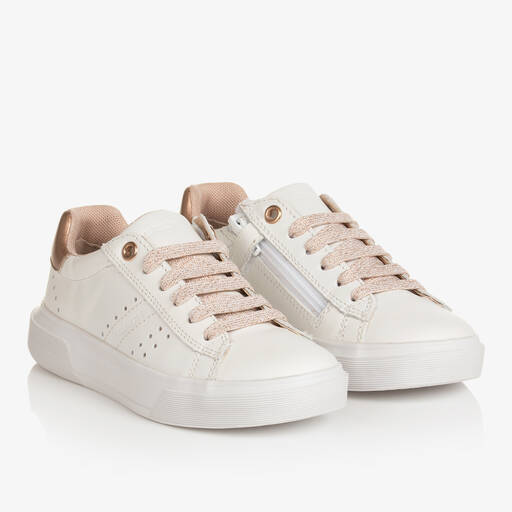 Geox-Girls White & Rose Gold Trainers | Childrensalon Outlet