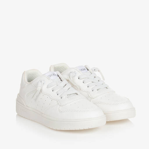 Geox-White Faux Leather Lace-Up Trainers | Childrensalon Outlet