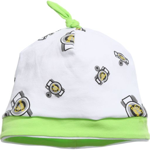 GF Ferre-White & Green Camera Print Jersey Baby Hat | Childrensalon Outlet