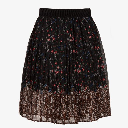 Giamo-Black Floral Chiffon Skirt | Childrensalon Outlet