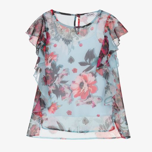 Giamo-Blue Floral Chiffon Dress | Childrensalon Outlet