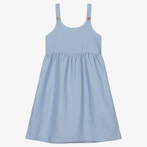 Giamo-Blue Linen Pinafore Dress | Childrensalon Outlet