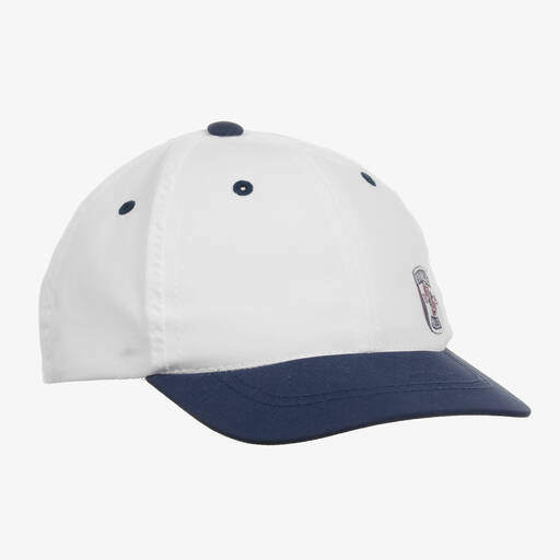 Giamo-Boys White & Blue Cotton Cap | Childrensalon Outlet