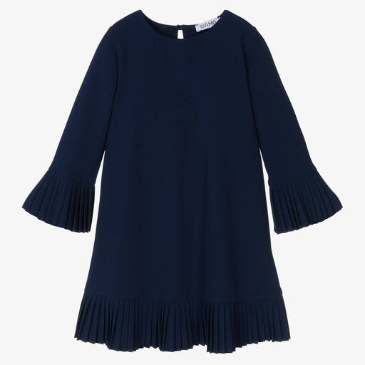 Giamo-Girls Blue Crêpe Jersey Dress | Childrensalon Outlet