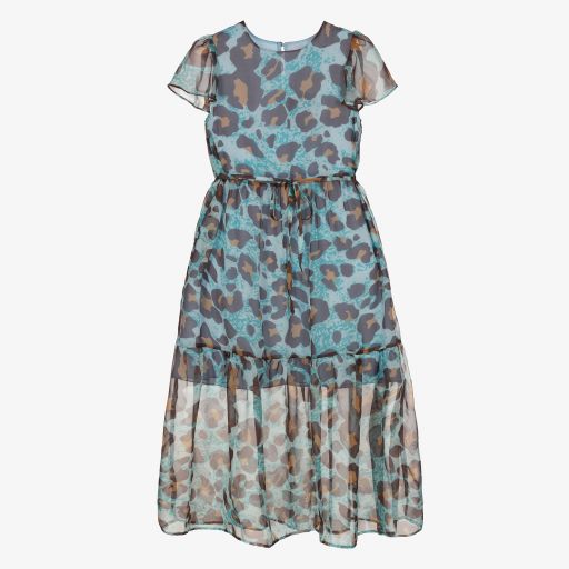 Giamo-Голубое платье макси с леопардовым принтом для девочек | Childrensalon Outlet
