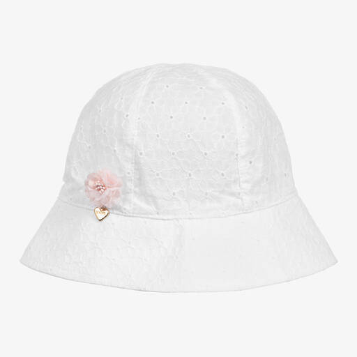 Giamo-Girls White Broderie Anglaise Sun Hat | Childrensalon Outlet