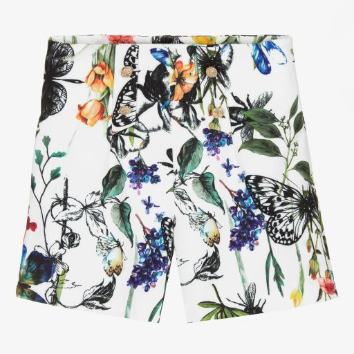 Giamo-Girls White Floral Shorts | Childrensalon Outlet