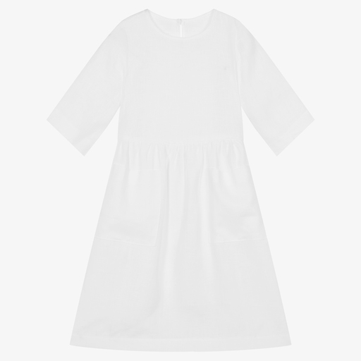 Giamo-Girls White Linen Dress | Childrensalon Outlet