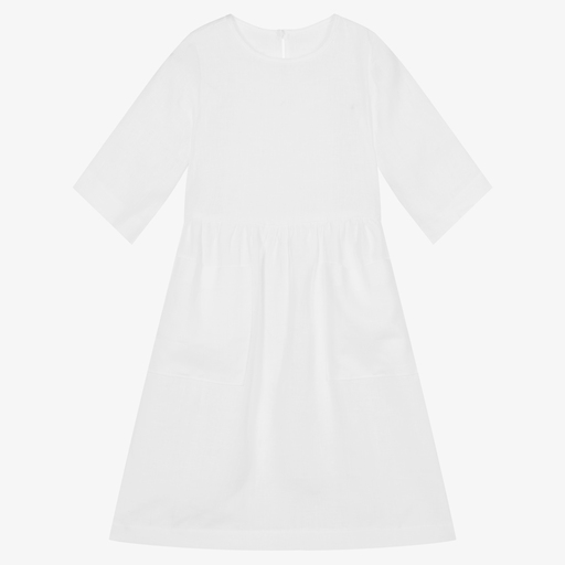 Giamo-Girls White Linen Dress | Childrensalon Outlet