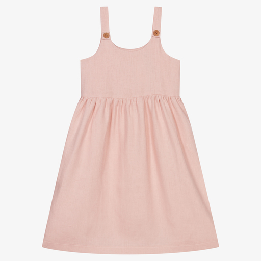 Giamo-Pink Linen Pinafore Dress | Childrensalon Outlet
