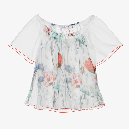 Giamo-White Floral Blouse & Vest Top | Childrensalon Outlet