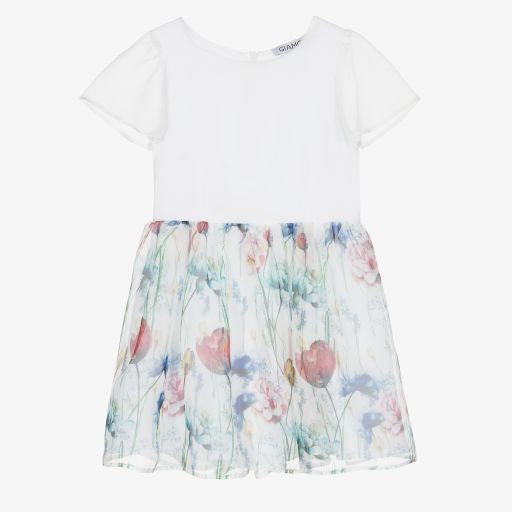 Giamo-Белое шифоновое платье с цветами | Childrensalon Outlet