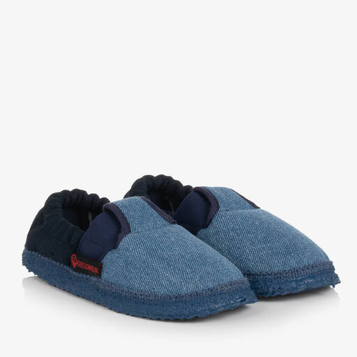 Giesswein-Boys Blue Cotton Elasticated Slippers | Childrensalon Outlet