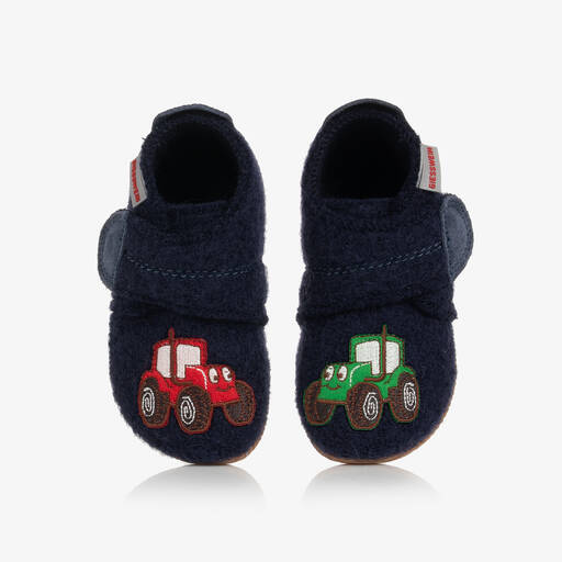Giesswein-Boys Blue Felted Wool Tractor Slippers | Childrensalon Outlet