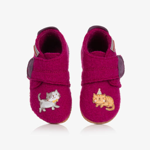 Giesswein-Girls Pink Felted Wool Cat Slippers | Childrensalon Outlet