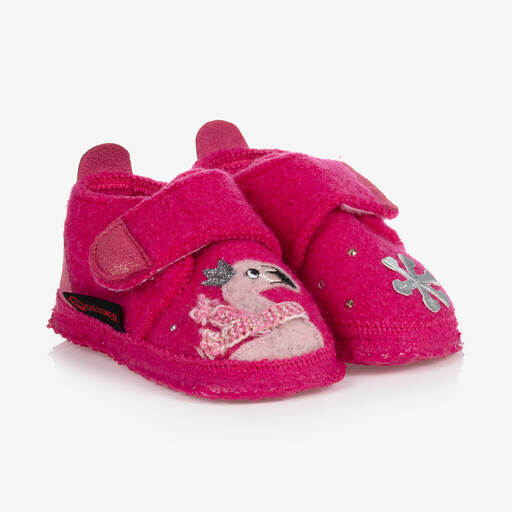 Giesswein-Chaussons roses laine scratch fille | Childrensalon Outlet