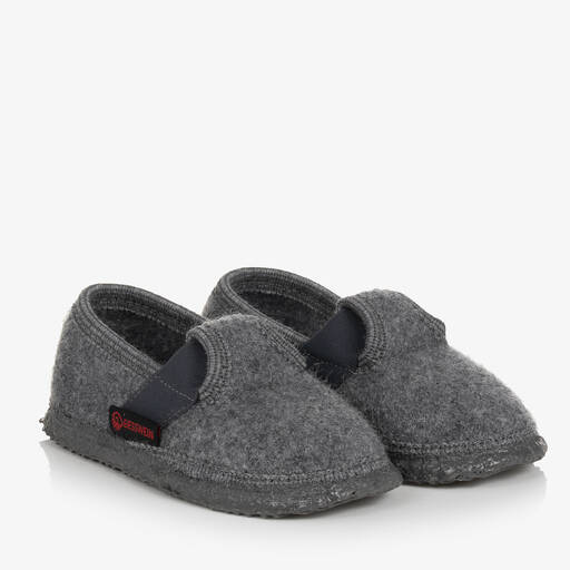 Giesswein-Grey Felted Wool Elasticated Slippers | Childrensalon Outlet