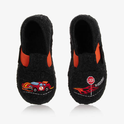 Giesswein-Graue Rennauto-Wollhausschuhe | Childrensalon Outlet