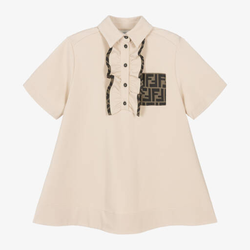 Fendi-Girls Beige FF Milano Jersey Dress | Childrensalon Outlet