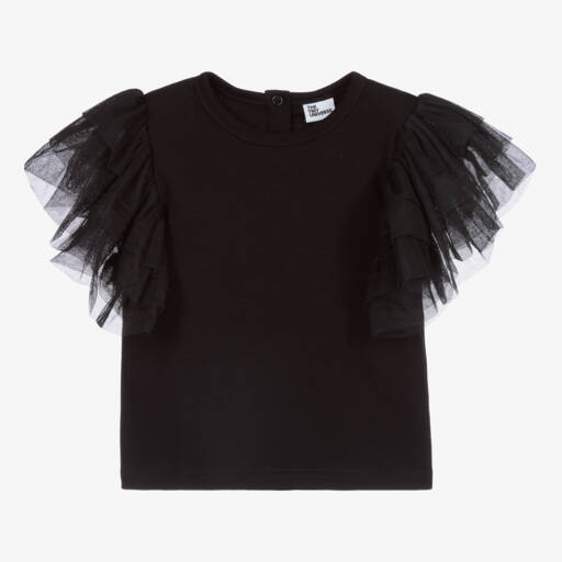 The Tiny Universe-Girls Black Cotton & Tulle Top | Childrensalon Outlet