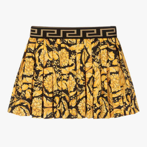 Versace-Girls Black & Gold Pleated Barocco Skirt | Childrensalon Outlet