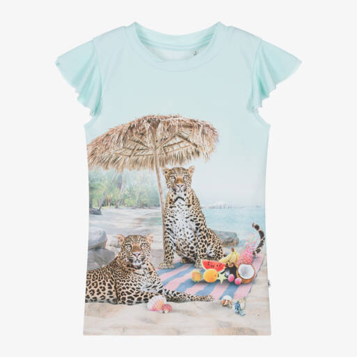 Molo-Girls Blue Beach Leopard Swim Top (UPF50+) | Childrensalon Outlet