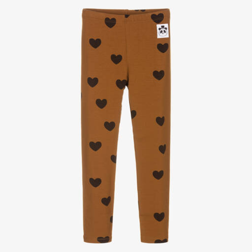 Mini Rodini-Girls Brown Heart Lyocell Leggings | Childrensalon Outlet