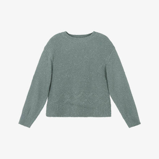Mayoral-Girls Green Sparkle Knit Jumper  | Childrensalon Outlet