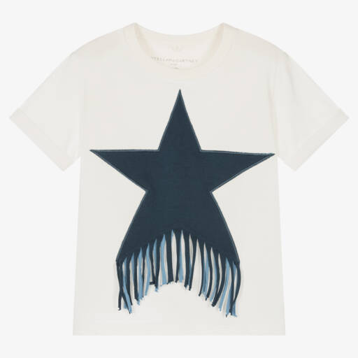 Stella McCartney Kids-Girls Ivory Cotton Star Fringe T-Shirt | Childrensalon Outlet