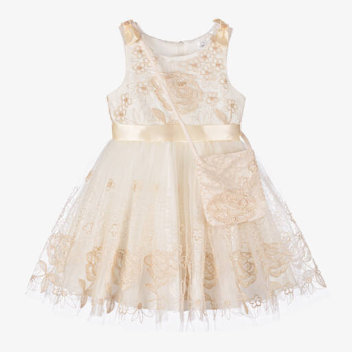 Sevva-Girls Ivory Embroidered Tulle Dress Set | Childrensalon Outlet