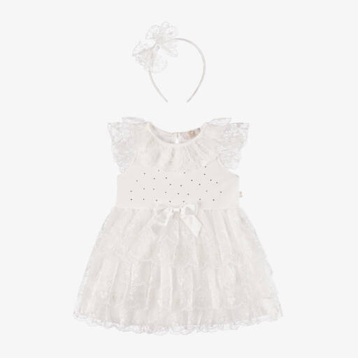 Caramelo Kids-Girls Ivory Embroidered Tulle Dress Set | Childrensalon Outlet