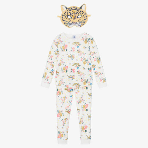 Petit Bateau-Girls Ivory Floral Leopard Cotton Pyjamas | Childrensalon Outlet