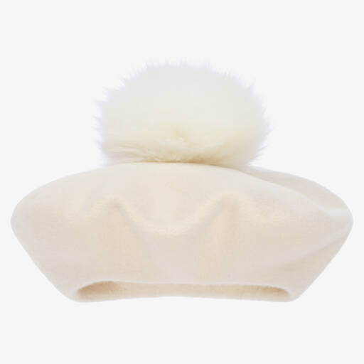 Catya-Girls Ivory Wool Pom-Pom Beret | Childrensalon Outlet