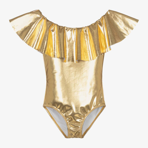 Stella Cove-Girls Metallic Gold Ruffle Swimsuit | Childrensalon Outlet