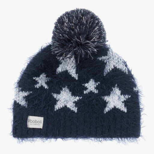 Boboli-Girls Navy Blue Knitted Star Bobble Hat | Childrensalon Outlet