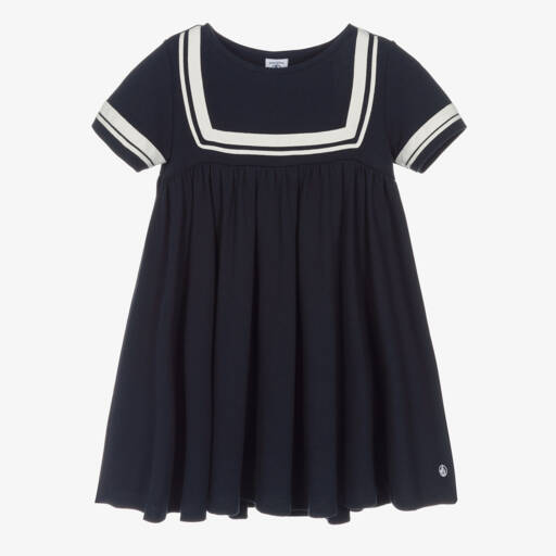 Petit Bateau-Girls Navy Blue Organic Cotton Sailor Dress | Childrensalon Outlet