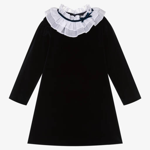 Sarah Louise-Платье из бархата с оборками для девочек в цвете полночь | Childrensalon Outlet