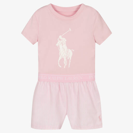 Ralph Lauren-Girls Pink Cotton Big Pony Short Pyjamas | Childrensalon Outlet