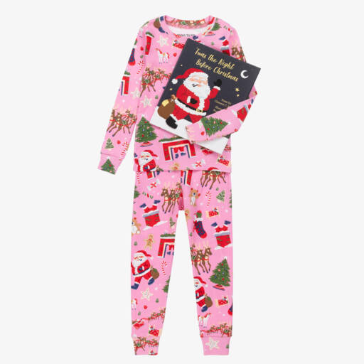 Books to Bed-Girls Pink Festive Pyjamas & Book Set | Childrensalon Outlet