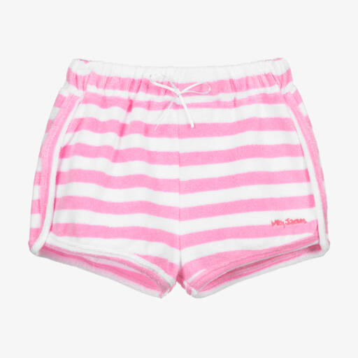 Mitty James-Girls Pink Striped Cotton Towelling Shorts | Childrensalon Outlet