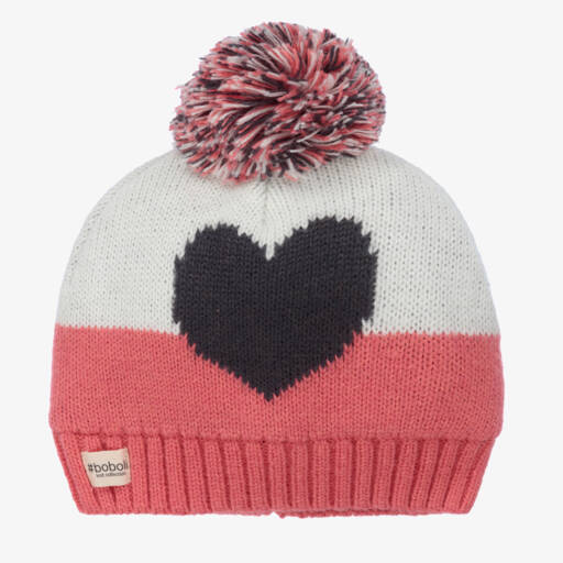Boboli-Girls Pink & White Knitted Heart Hat | Childrensalon Outlet