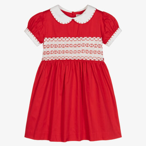 Rachel Riley-Красное хлопковое платье с ручной вышивкой для девочек | Childrensalon Outlet