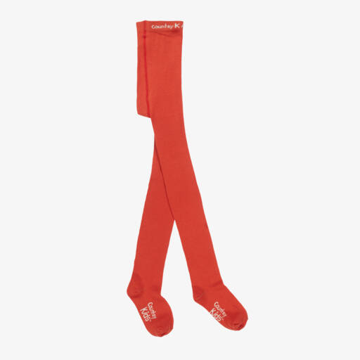 Country Kids-Girls Rust Red Cotton Knitted Tights | Childrensalon Outlet