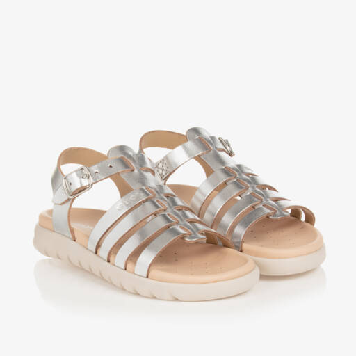 Geox-Girls Silver Leather Sandals | Childrensalon Outlet
