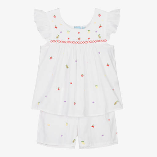 Mini Lunn-ملابس نوم قطنية بيضاء مطرزة للبنات | Childrensalon Outlet