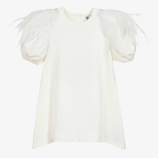 The Tiny Universe-Girls White Cotton & Feather Dress | Childrensalon Outlet