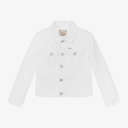 Ralph Lauren-Girls White Denim Patch Pocket Jacket | Childrensalon Outlet