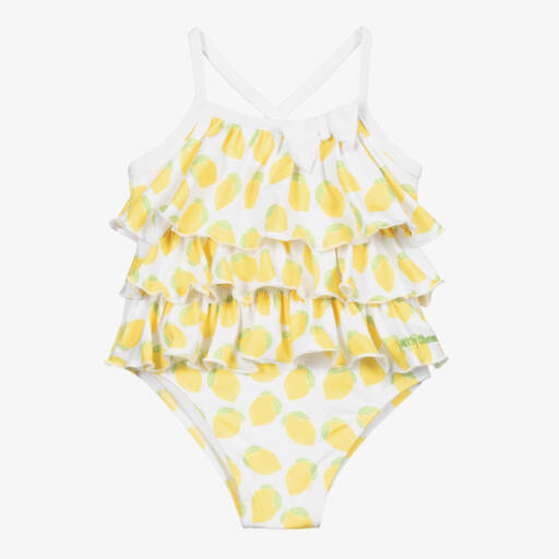 Mitty James-Girls White Lemon Ruffle Swimsuit (UPF50+) | Childrensalon Outlet